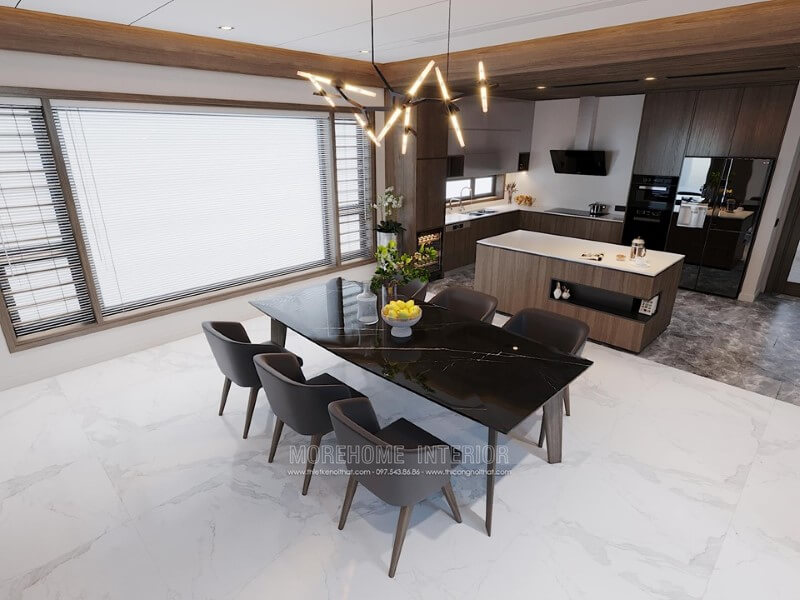 Sàn nhà được thiết kế tạo độ thoáng rộng từ đá tự nhiên màu trắng cao cấp mang đến không gian phòng sáng và sạch sẽ hơn Đá tự nhiên