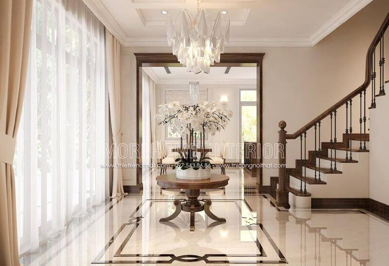 Trang trí hành lang biệt thự đẹp với đá ốp sàn tự nhiên Đá tự nhiên