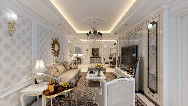 Trong mẫu thiết kế đẳng cấp này, kiến trúc sư lựa chọn sử dụng chất liệu đá ốp tường tự nhiên đem đến cho không gian phòng khách độc đáo và ấn tượng hơn thay vì những bức tường thô như nhiều mẫu thiết kế khác. Đá tự nhiên