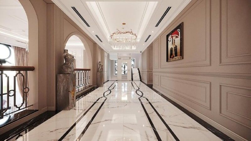 Đá lát nền đẹp tạo nên vẻ đẹp sang trọng, đẳng cấp cho không gian hành lang. Đá tự nhiên
