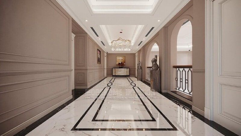 Đá lát sàn đẹp tạo góc nhìn ấn tượng cho không gian hành lang thông tầng. Đá tự nhiên