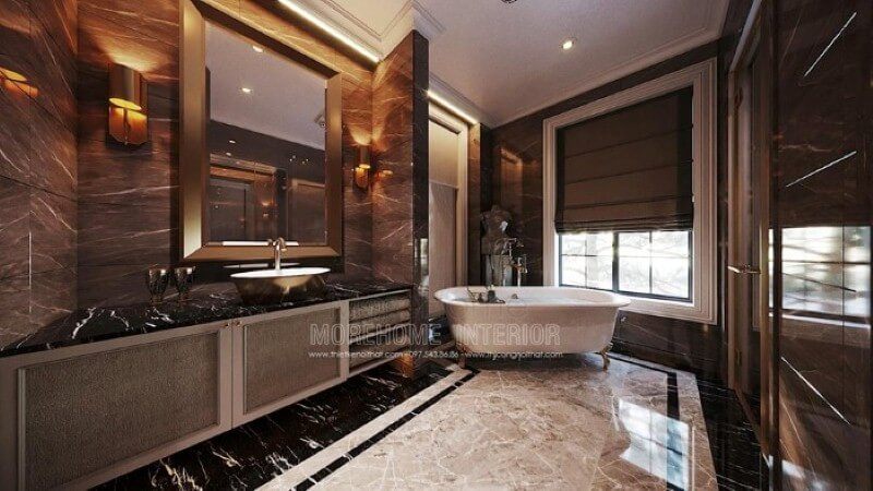 Đá lát sàn, ốp tường cao cấp tạo vẻ đẹp sang trọng cho phòng tắm biệt thự, nhà phố. Đá tự nhiên