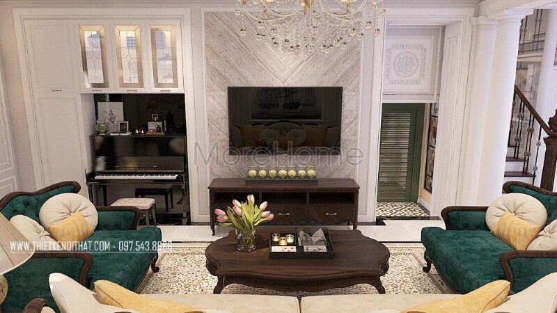 Sang trọng và đẳng cấp hơn với đá ốp tường phòng khách biệt thự cao cấp Đá tự nhiên